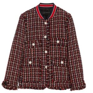 Zara Woman Tweed Pearl Button Jacket with Red and Blue Accents‎